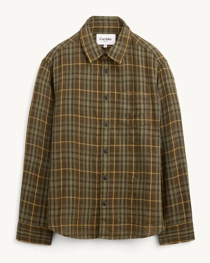 Crinkle Plaid LS - Olive