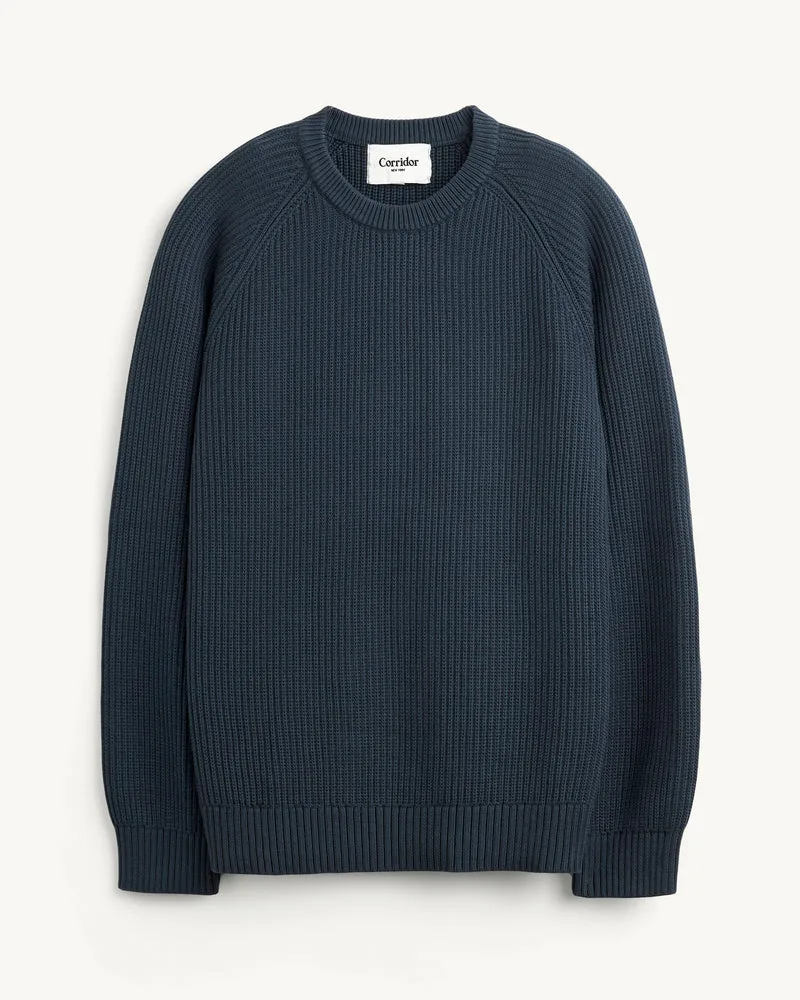 Washed Cotton Crewneck - Navy