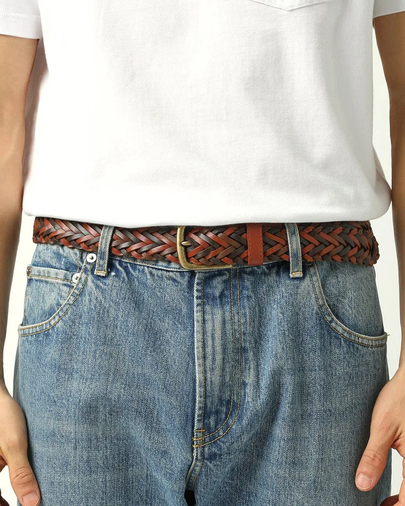 Braided Leather Belt - Brown