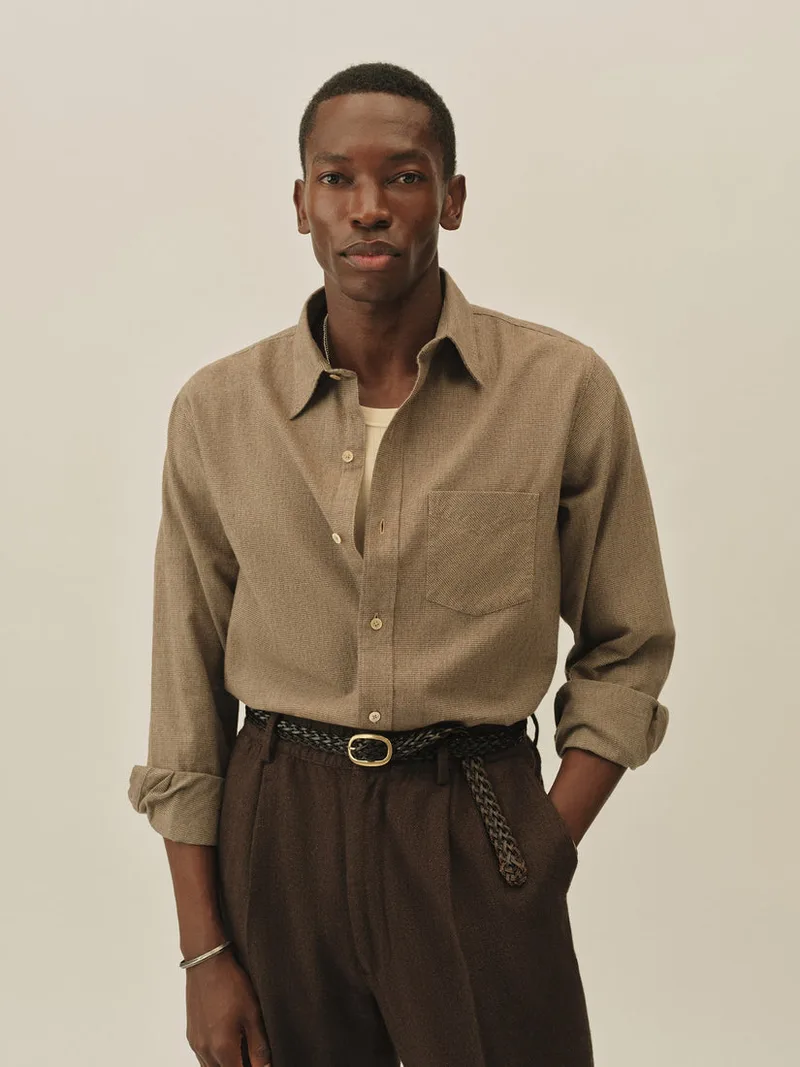 Cedar Houndstooth Pacific Twill Flannel One Pocket Shirt
