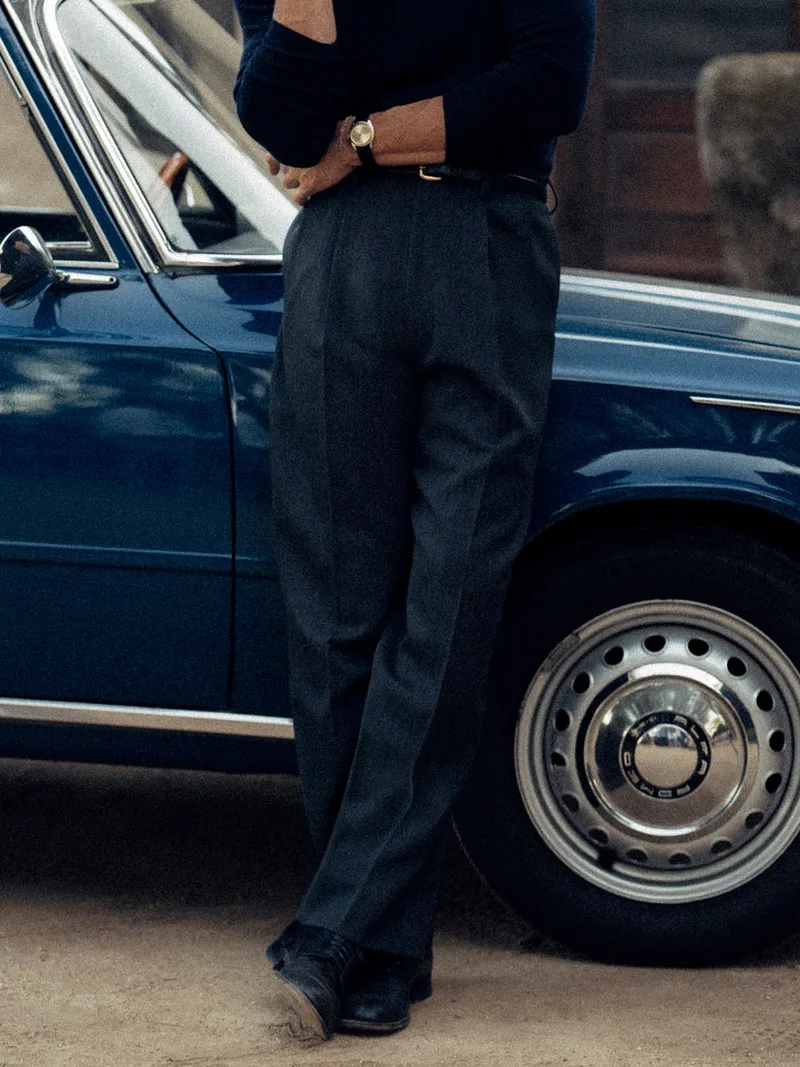 Charcoal Heather Wool Gabardine Hollywood Double Pleated Trouser