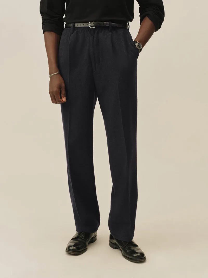 Navy Charcoal Herringbone Cloudloom Cotton Wool Romeo Pant