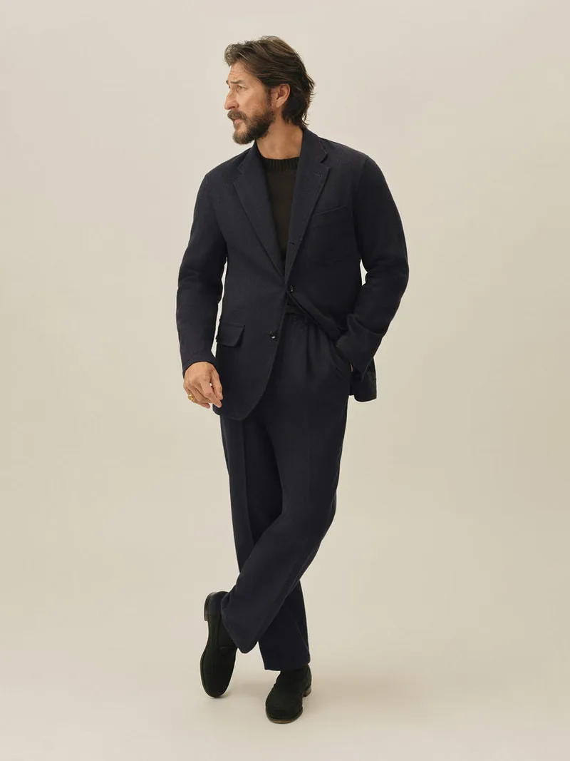 Navy Charcoal Herringbone Cloudloom Cotton Wool Carry On Jacket