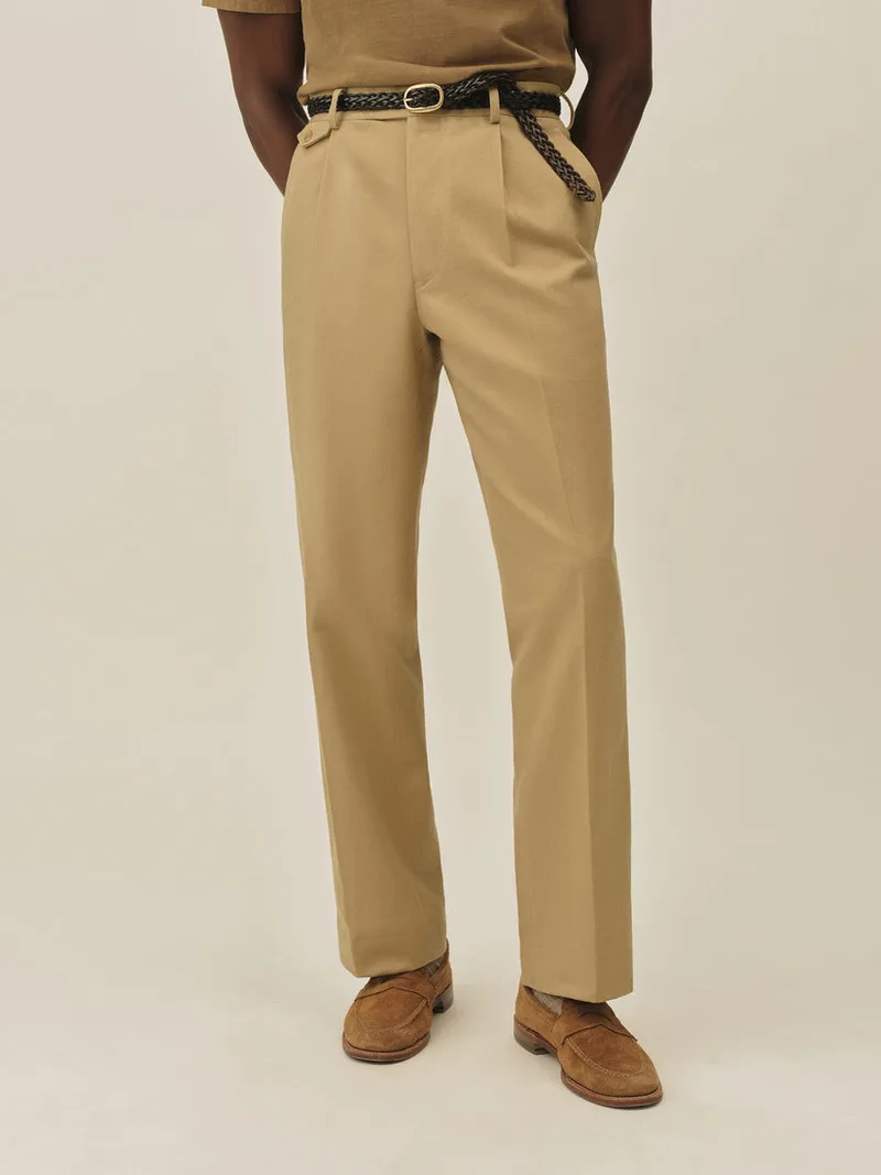 Classic Khaki Hollywood Pleated Trouser