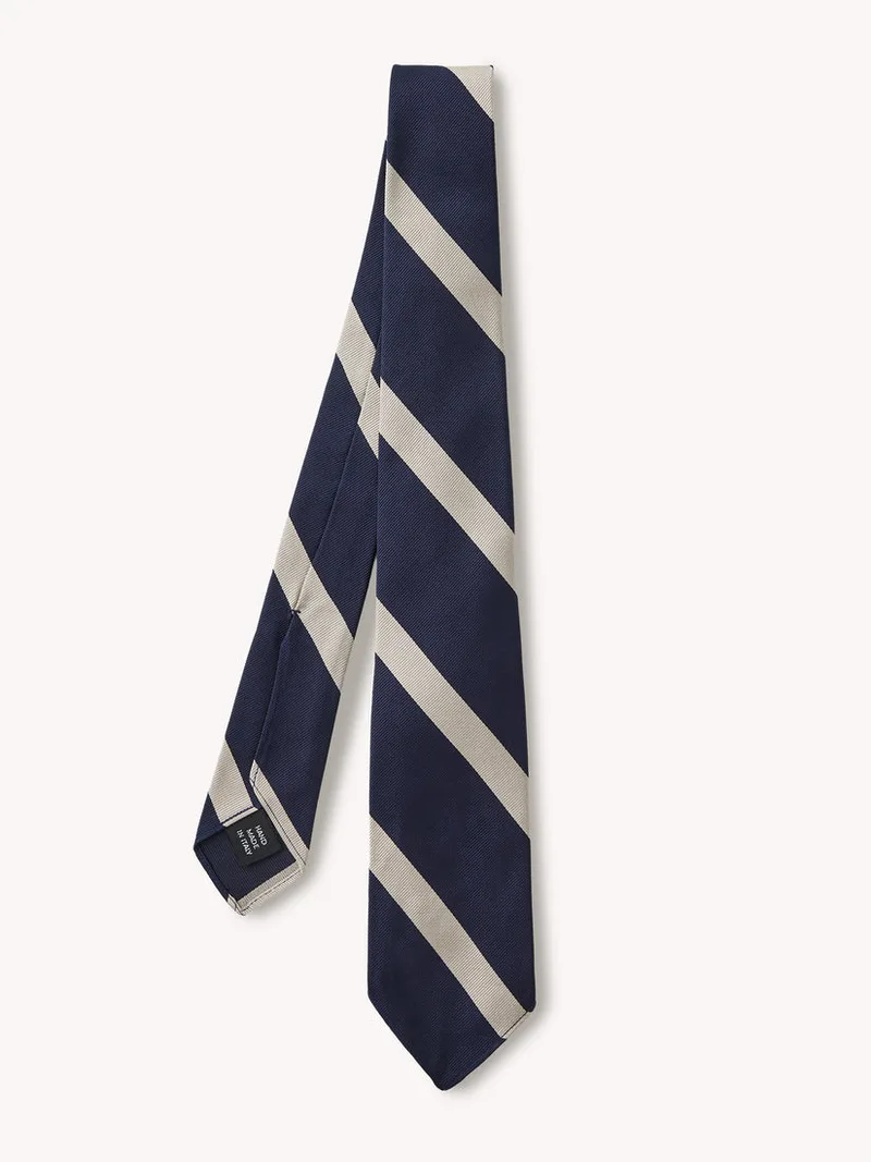Navy Broad Stripe Italian Silk Woven Tie
