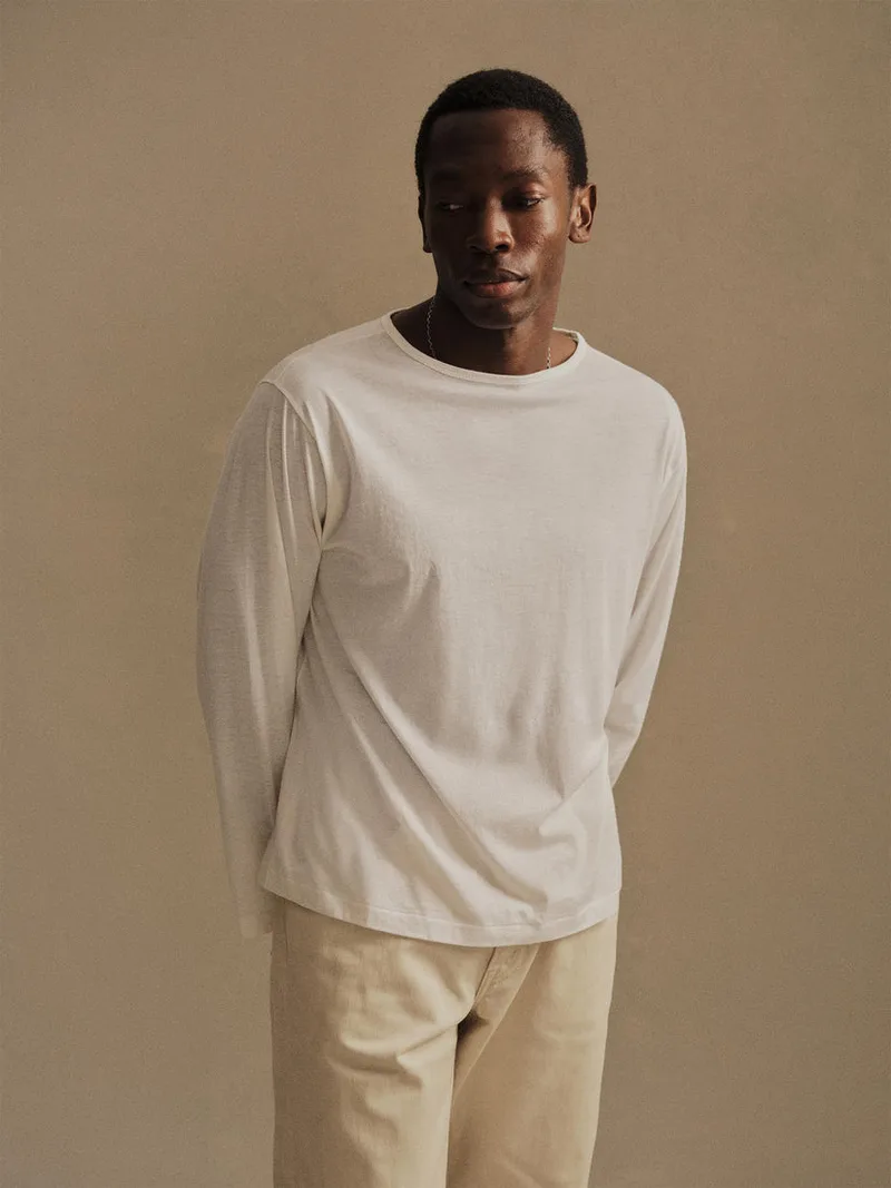 White Japanese Cool Cashmere Ls Mariner Tee