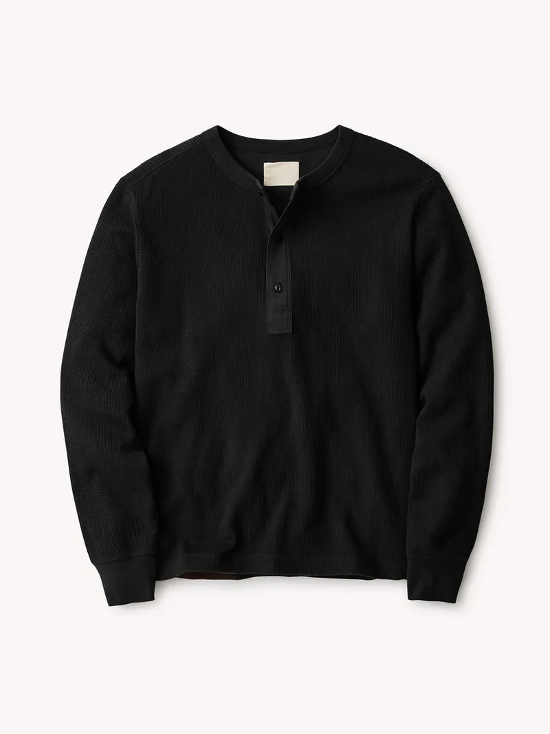 Black Vintage Thermal Henley