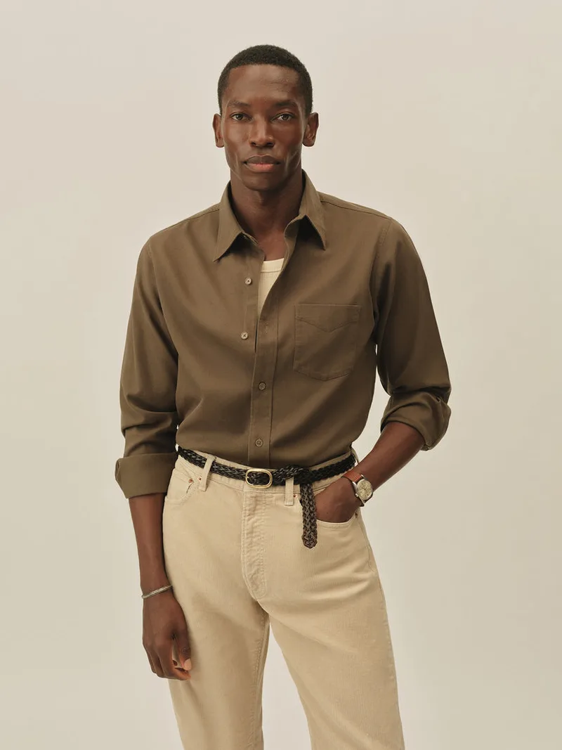 Deep Olive Draped Twill One Pocket Shirt