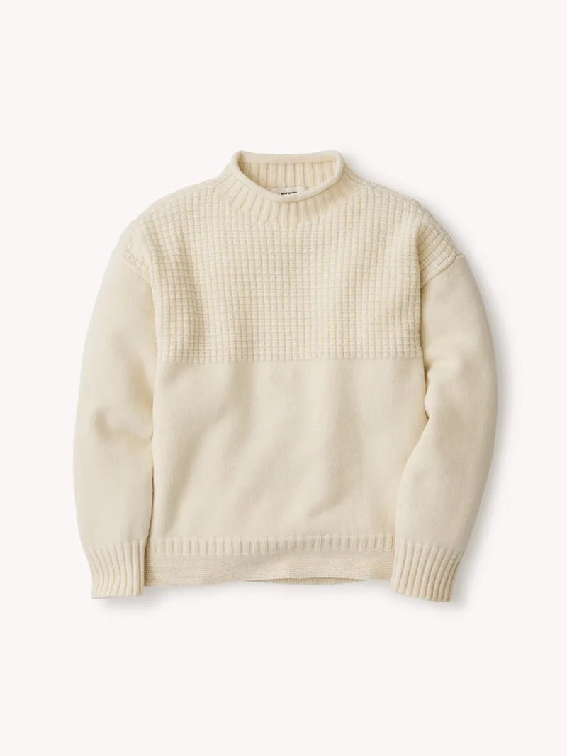 Ivory Loft Lite Merino Guernsey Roll Neck