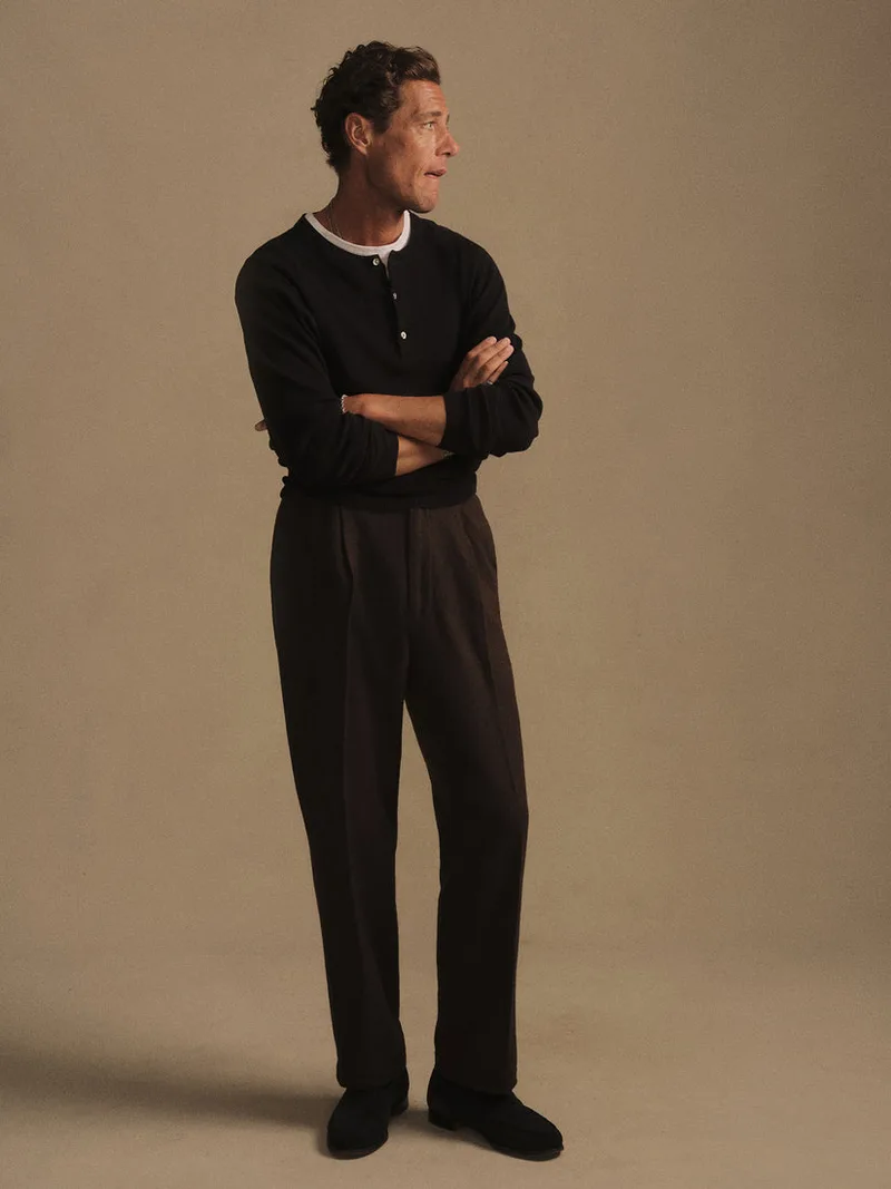Dark Brown Herringbone Cloudloom Cotton Wool Romeo Pant
