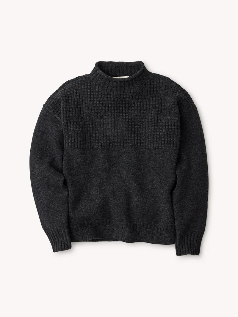 Charcoal Loft Lite Merino Guernsey Roll Neck