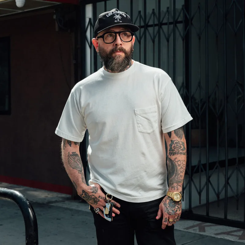 All Time High Single Stitch Pocket Tee Washed White