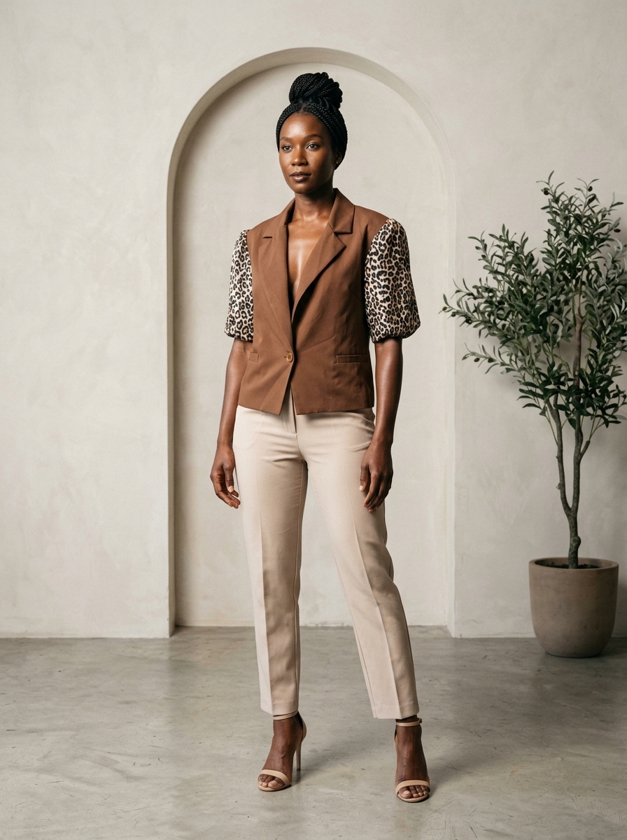 Brown Leopard-Sleeve Jacket
