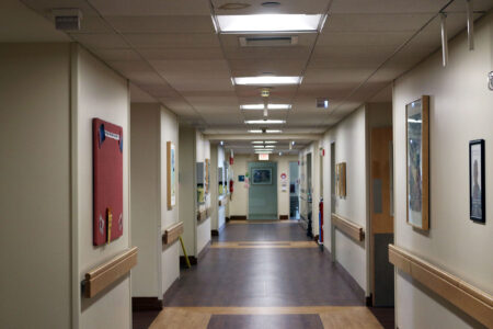 Trinity health case study header image trinity health hallway with new LED lighting