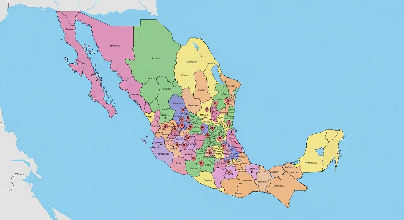 División territorial y localidades de Actual Codigo Ubicacion en el mapa de México