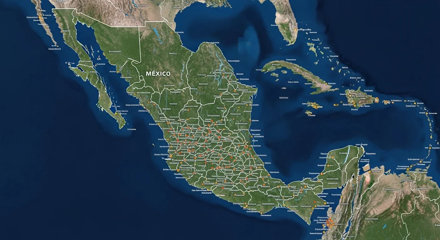 División territorial de México con estados y municipios visualizada con tecnología de maps earth satelite.