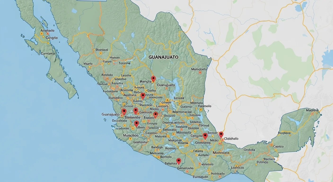División territorial y localidades de Guanajuato Mapa en el mapa de México