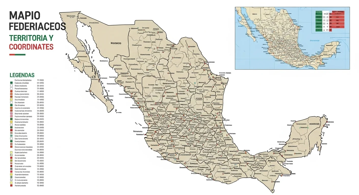División territorial de México en 32 entidades federativas y municipios en el mapa