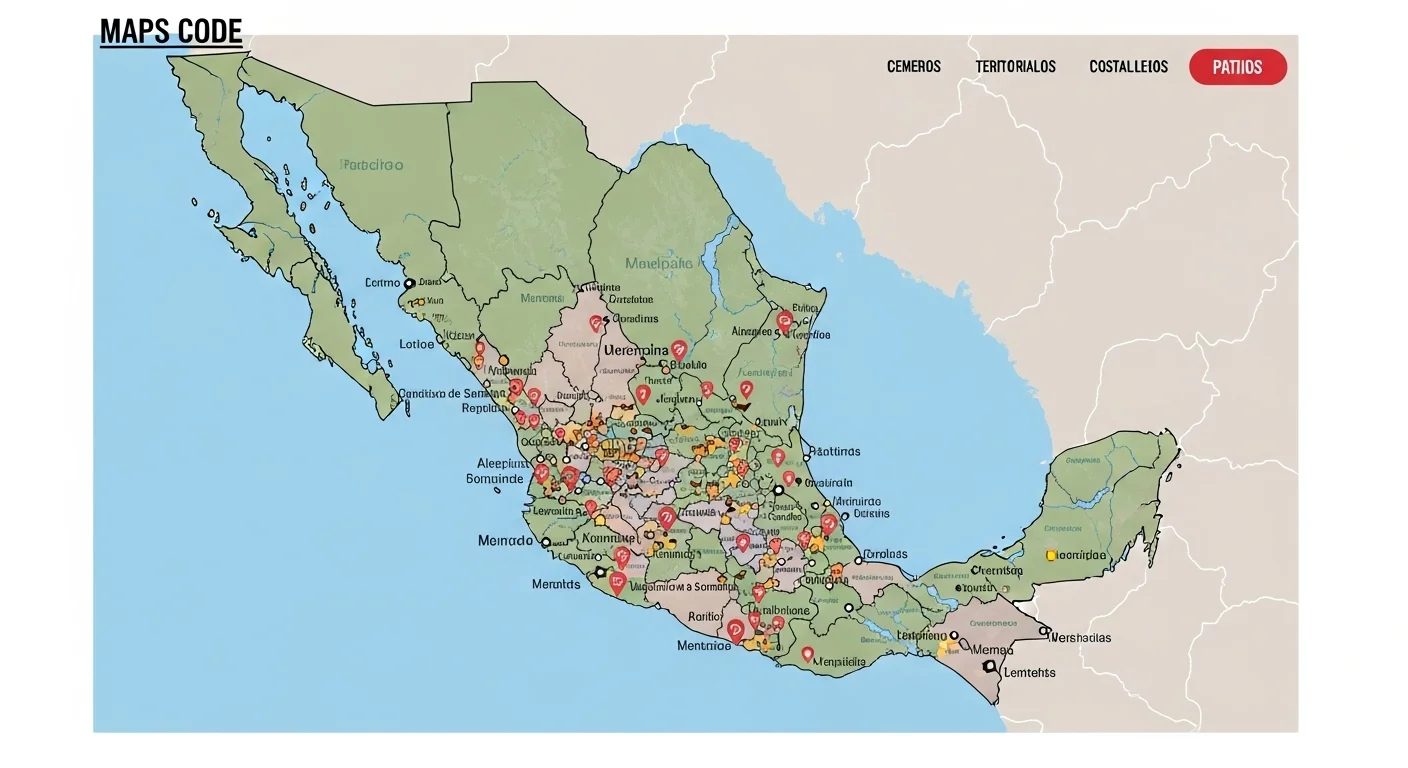 División territorial y localidades de Maps Codigo en el mapa de México