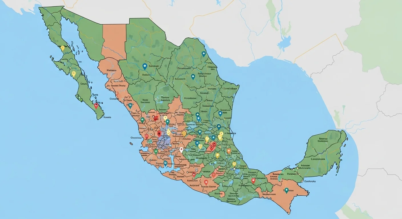 División territorial y localidades de Mi Código en el mapa de México