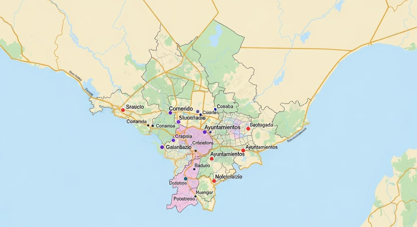 División territorial de un municipio en México mostrando diferentes zonas postales y localidades