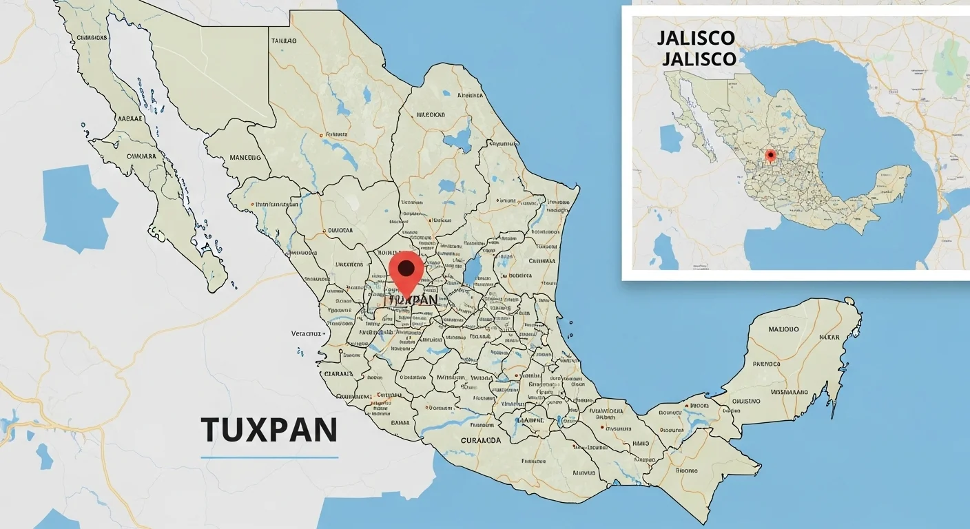 Mapa geográfico de Tuxpan en México con división territorial y municipios