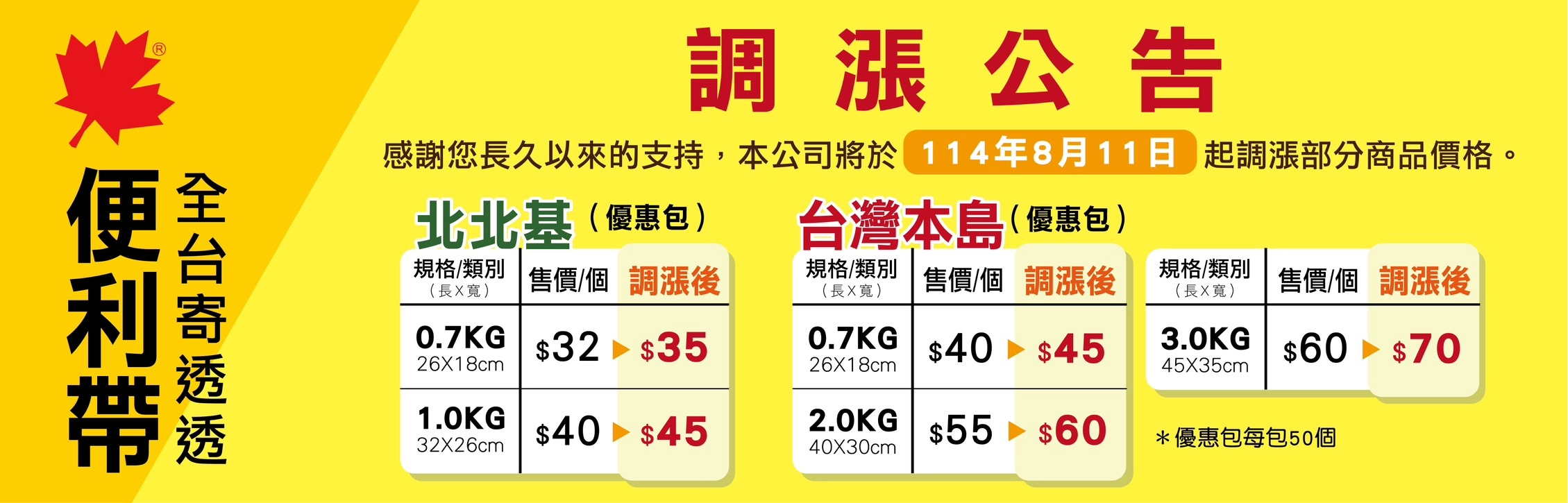2025/8/11起，部份商品微幅調漲