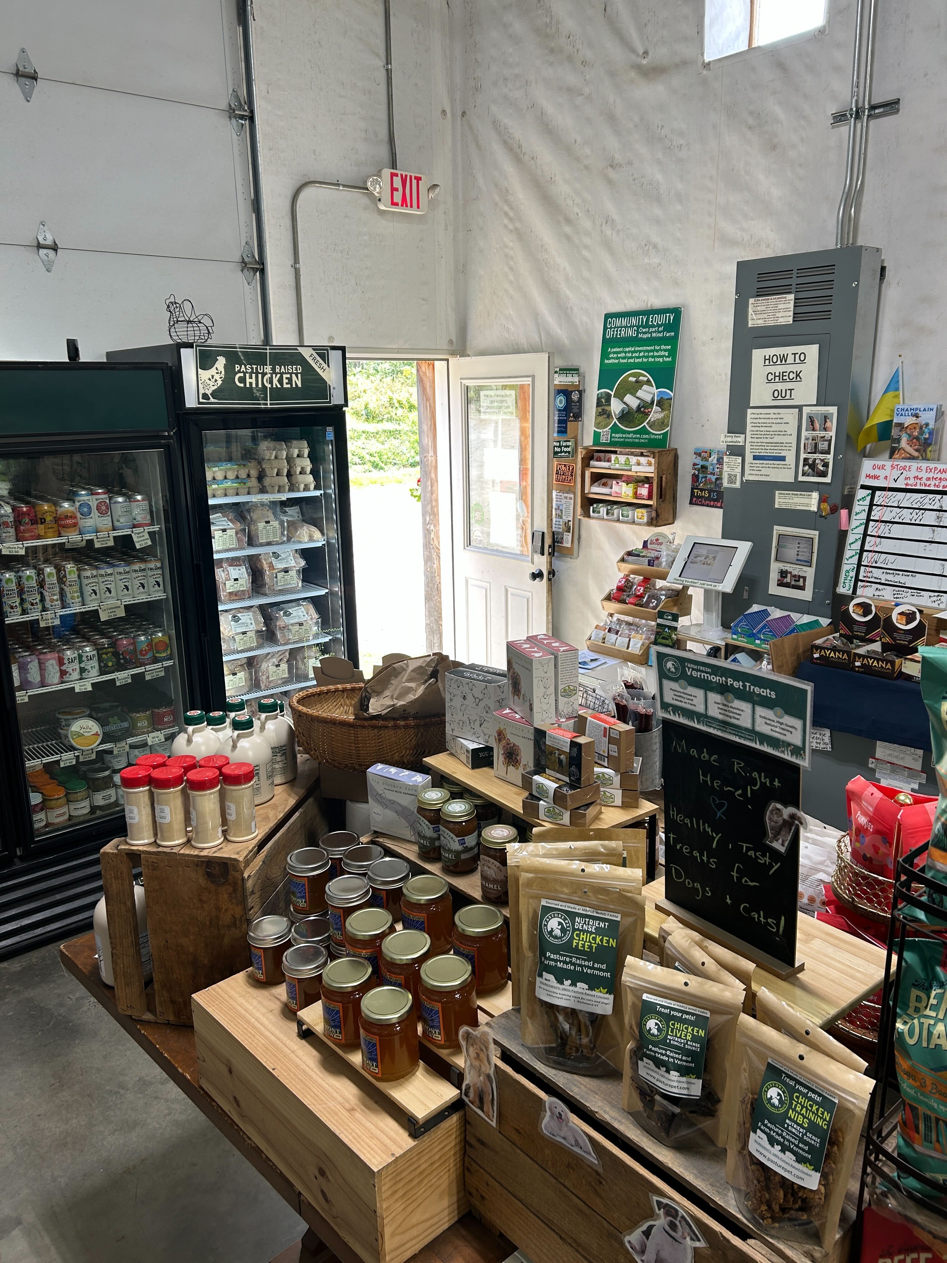 Products on the shelves at the on-farm market