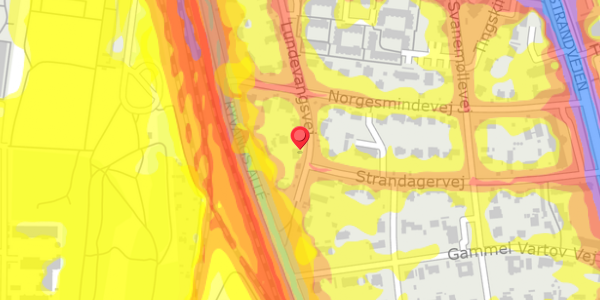 Trafikstøjkort på Lundevangsvej 3, 2900 Hellerup