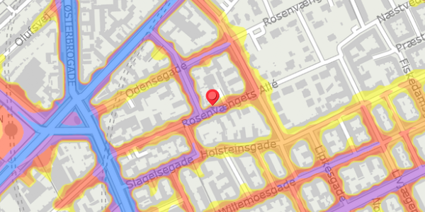 Trafikstøjkort på Rosenvængets Allé 23, 1. , 2100 København Ø