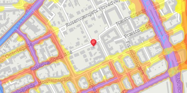 Trafikstøjkort på Rosenvængets Allé 42B, 1. th, 2100 København Ø