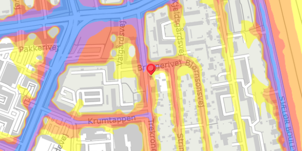Trafikstøjkort på Trekronergade 13, 2500 Valby