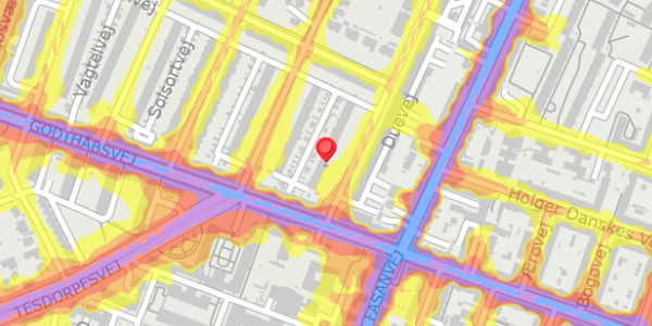 Trafikstøjkort på Duevej 13, 2000 Frederiksberg