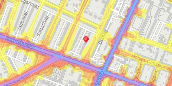 Trafikstøjkort på Duevej 21, 2000 Frederiksberg