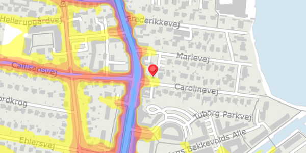 Trafikstøjkort på Carolinevej 3, 2900 Hellerup