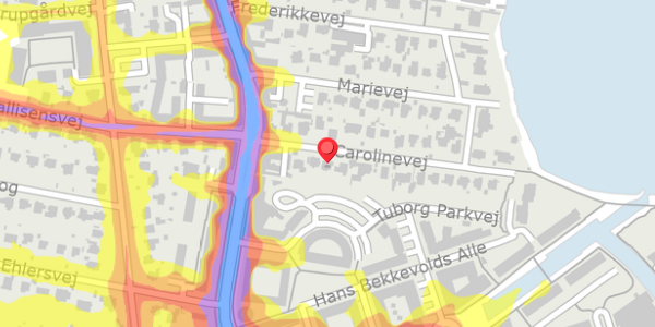 Trafikstøjkort på Carolinevej 8, 2900 Hellerup