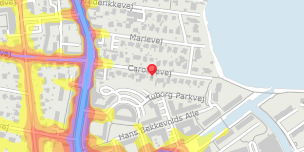 Trafikstøjkort på Carolinevej 14, 2900 Hellerup