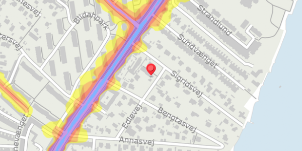 Trafikstøjkort på Edlevej 11A, 2900 Hellerup