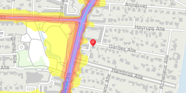 Trafikstøjkort på Gardes Alle 8, 2900 Hellerup