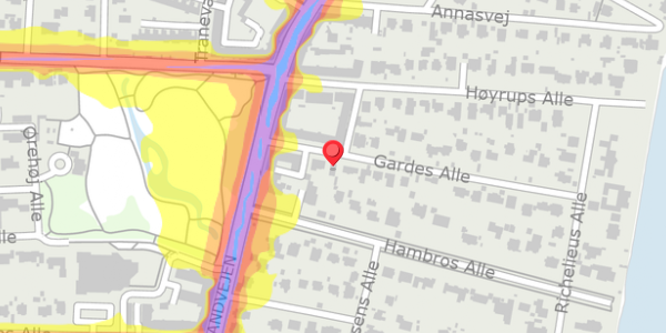 Trafikstøjkort på Gardes Alle 10, 2900 Hellerup