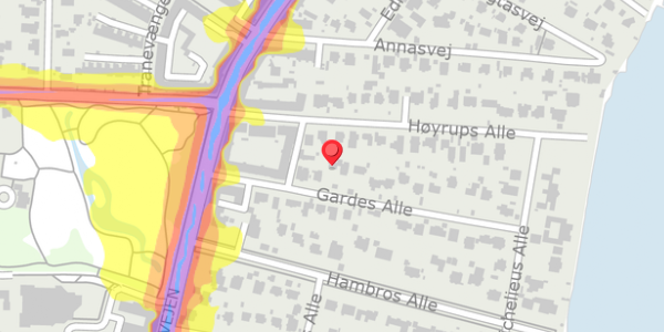 Trafikstøjkort på Gardes Alle 13, 2900 Hellerup