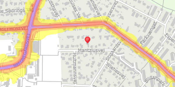 Trafikstøjkort på Mantziusvej 10A, 2900 Hellerup