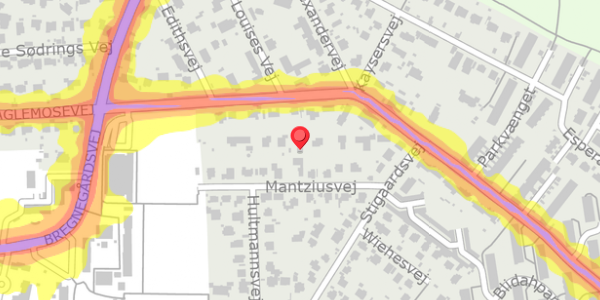 Trafikstøjkort på Mantziusvej 10B, 2900 Hellerup