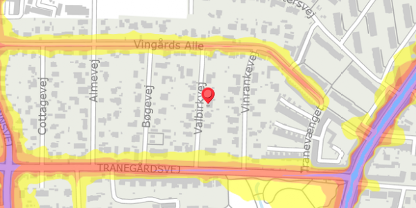 Trafikstøjkort på Valbirkvej 8, 2900 Hellerup