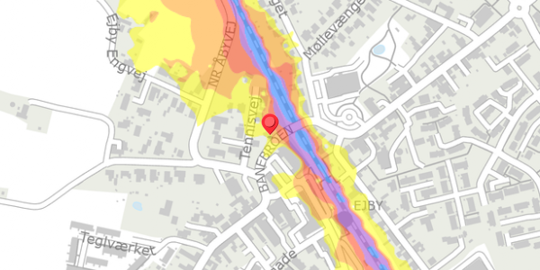 Trafikstøjkort på Banebroen 8, 5592 Ejby