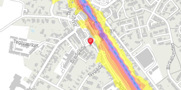 Trafikstøjkort på Bredgade 2, 5592 Ejby