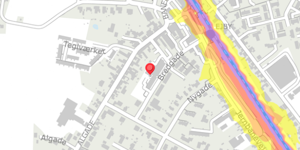 Trafikstøjkort på Bredgade 19, 5592 Ejby