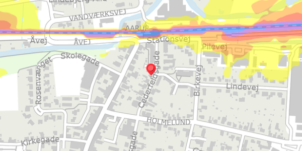 Trafikstøjkort på Cederfeldsgade 8, 5560 Aarup