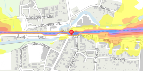 Trafikstøjkort på Stationsvej 1, 5560 Aarup