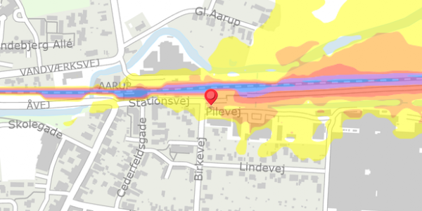 Trafikstøjkort på Stationsvej 2, 5560 Aarup